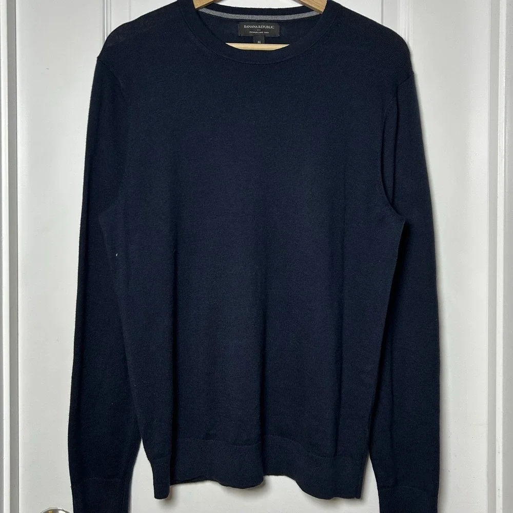 Banana Republic Silk Cashmere Blend Navy Blue Premium Luxe Yarn Crewneck Sweater